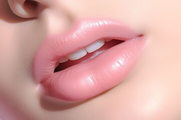 Natural Beauty. Close up of Woman's Carefully Nurtured Skin, Luscious Lips and Makeup. Generative AI illustrations.