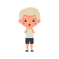 Cute cartoon little scary boy with blond hair. Little schoolboy character show facial expression. Vector illustration