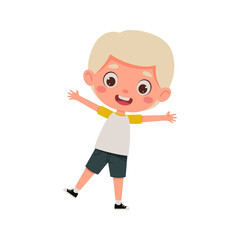 Cute cartoon little happy boy with blond hair. Little schoolboy character show facial expression. Vector illustration