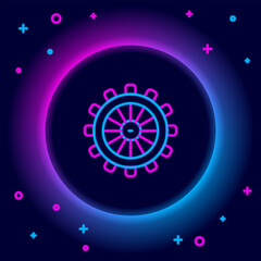 Glowing neon line Ship steering wheel icon isolated on black background. Colorful outline concept. Vector