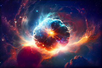 Supernova explosion in space, cloud of charged particles, generative ai illustration - obrazy, fototapety, plakaty