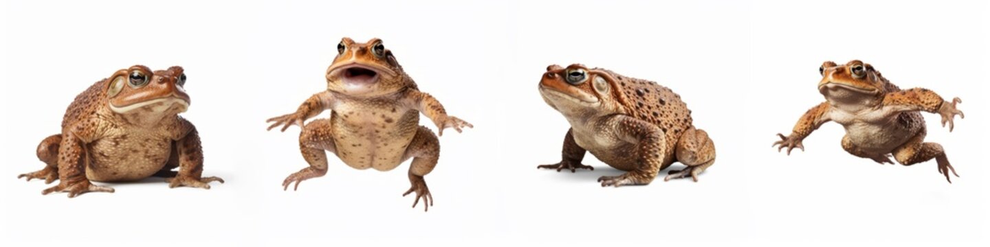 Animals reptiles amphibians toads banner panorama long - Collection of funny sitting, jumping, running, reptile amphibian toad , isolated on white background, Generative Ai
