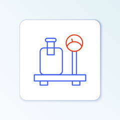 Line Scale with suitcase icon isolated on white background. Logistic and delivery. Weight of delivery package on a scale. Colorful outline concept. Vector