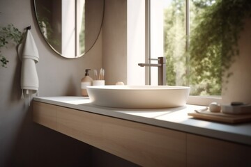 Fototapeta na wymiar bathroom faucet modern luxury design house sunlight shower counter interior sink. Generative AI.