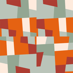 Abstract geometric vector background with random pattern of simple shapes like rectangle, square, triangle and polygon. Pastel colored retro style colorful mosaic.