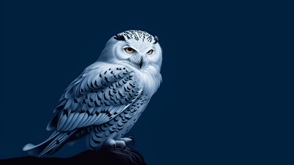 Cute snowy owl on blue background. IA generative