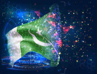 Pakistan,  vector flag, virtual abstract 3D object from triangular polygons on a blue background
