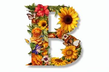 Floral and Sunflower Colorful Photorealistic Letter B,Ai generative