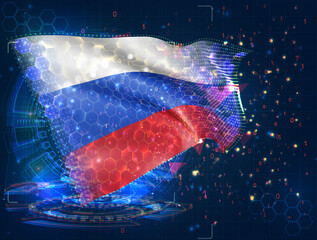 Russia,  vector flag, virtual abstract 3D object from triangular polygons on a blue background