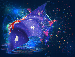 Australia,  vector flag, virtual abstract 3D object from triangular polygons on a blue background