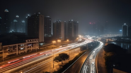 Fototapeta na wymiar Blur Motion Of Cars On The City Road