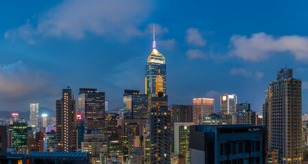 Fototapeta na wymiar Panorama of skyline of downtown district of Hong Kong city at night