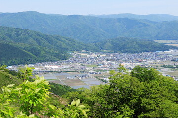 賤ケ岳から見下ろす木之本駅周辺の風景