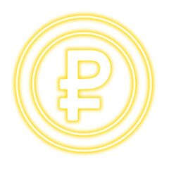 Obraz premium Neon Coin symbols of currencies on a transparent background. Dollar, euro, pound, yuan, ruble. Design element