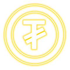 Neon Coin symbols of currencies on a transparent background. Dollar, euro, pound, yuan, ruble.  Design element