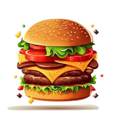 illustration with appetizing cheeseburger isolated on white background