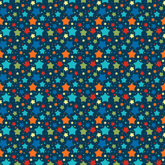 Seamless stars pattern on dark background. Star vector illustration
