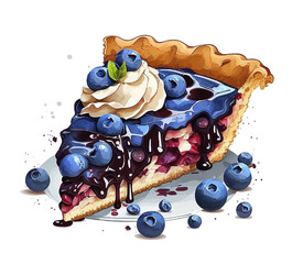 Portion of appetizing blueberry pie isolated on white background