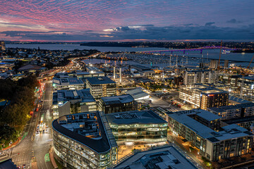 Auckland City Drone Sunset Video looking at Harbour Bridge from Fanshawe Street