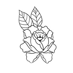 Hand drawn illustration of traditional rose tattoo outline