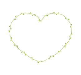 Heart Shape Frame Made of Fresh Green Vine Leaves, Valentines Day, Spring Summer Simple Minimal Design Element, Love Concept