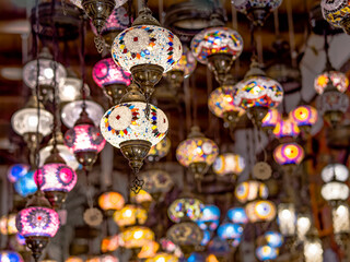 Colorful Moroccan style lanterns. Selective focus