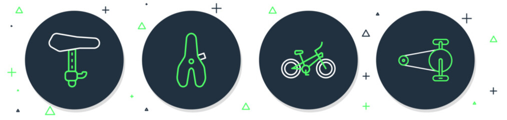 Set line Bicycle seat, and chain with gear icon. Vector - obrazy, fototapety, plakaty