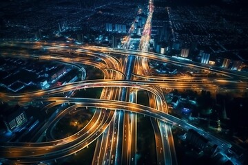 Fototapeta na wymiar Top View Expressway: Vital Road Traffic. Generative AI