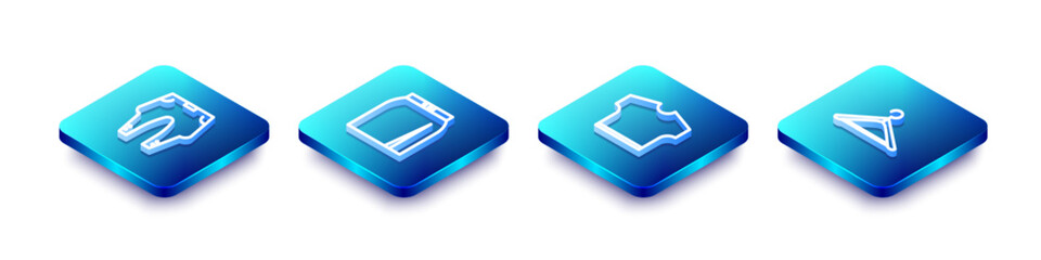 Set Isometric line Pants, Skirt, T-shirt and Hanger wardrobe icon. Vector