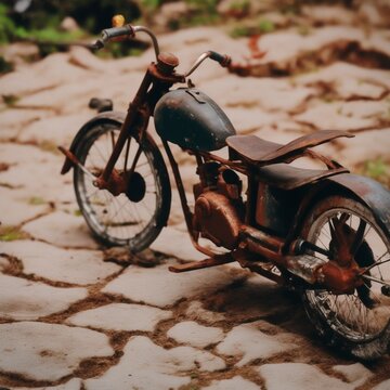 Vintage Motorcycle on the field. Retro style toned picture