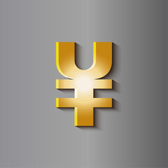 3D Ren Min Bi China Yuan Dollar Sign Gold Metal Vector