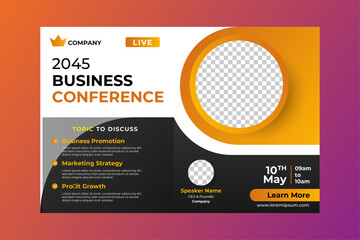 Invitation web banner to the online conference. Business webinar invitation design. Announcement poster concept. Modern abstract White background with place for photos