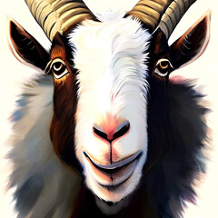 Goat horned portrait drawing illustration close up