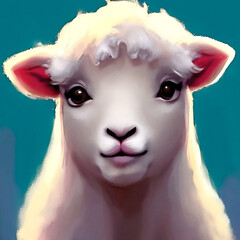 Portrait of curly lamb lamb illustration drawing close-up