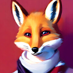 A sly fox in a scarf rubs a close-up drawing