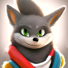 Black fox like a cat close-up illustration