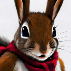 Squirrel gray scarf rub drawing closeup