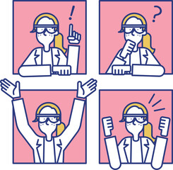 白衣とゴーグルを着用した女性のシンプルなアイコンセット