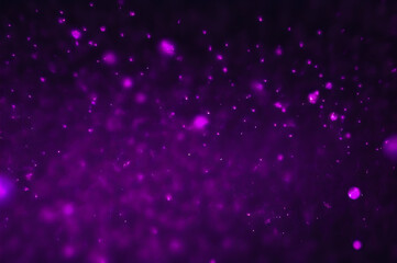 Fototapeta na wymiar 3D Render of many small magenta ultraviolet particles flying on black festive background.