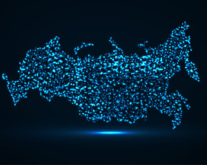 Abstract map of Russia with glowing particles, vector illustration