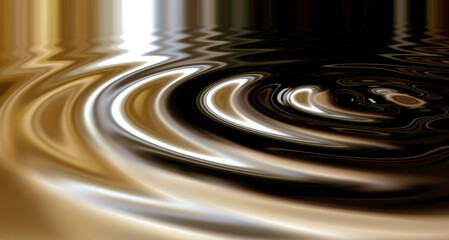 3D wallpaper of liquid ripples or silver shiny circular lines with a metallic reflection on the...