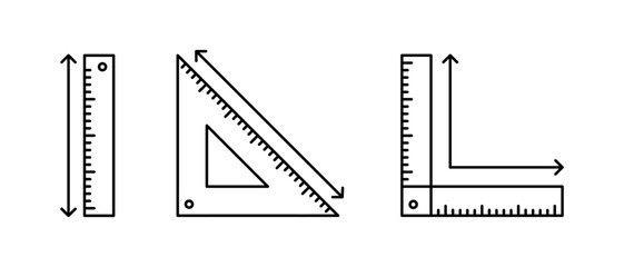 Ruler vector icon set. Flat style measuring symbol. Different types of lines