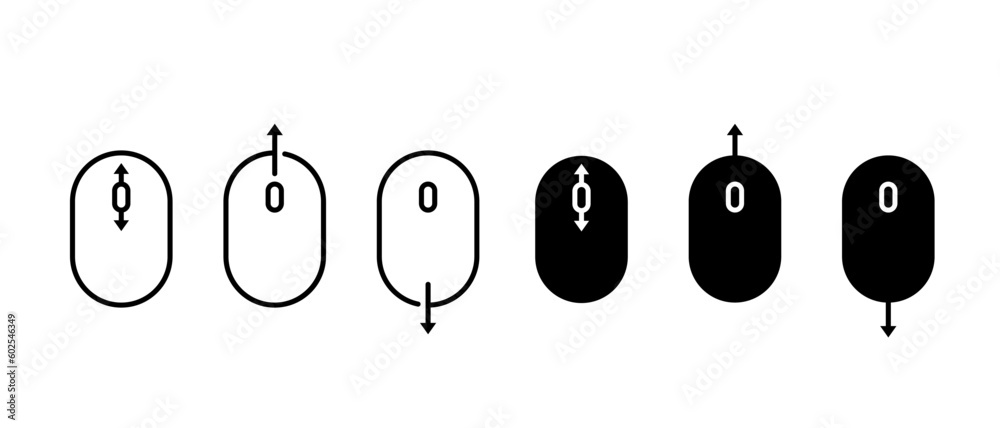 Wall mural scrolling mouse vector icons set. scroll down and up line symbol