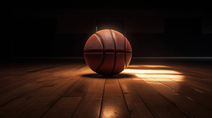 spotlight on Sport: Basketball on Hard Floor with Dramatic Light Beam - Generative AI