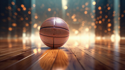 spotlight on Sport: Basketball on Hard Floor with Dramatic Light Beam - Generative AI