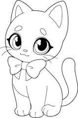Cat vector illustration. Black and white Cat coloring book or page for children