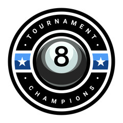 Billiard logo. Black ball color with the number eight. 8. Pool game. Snooker.