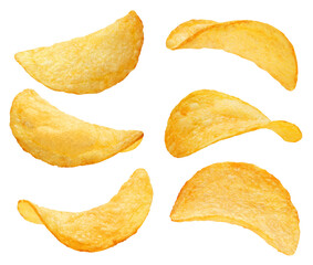 Collection of delicious potato chips, cut out