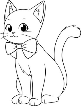 Cat vector illustration. Black and white Cat coloring book or page for children