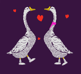 Funny Geese. Humor card, t-shirt composition. Vector illustration.